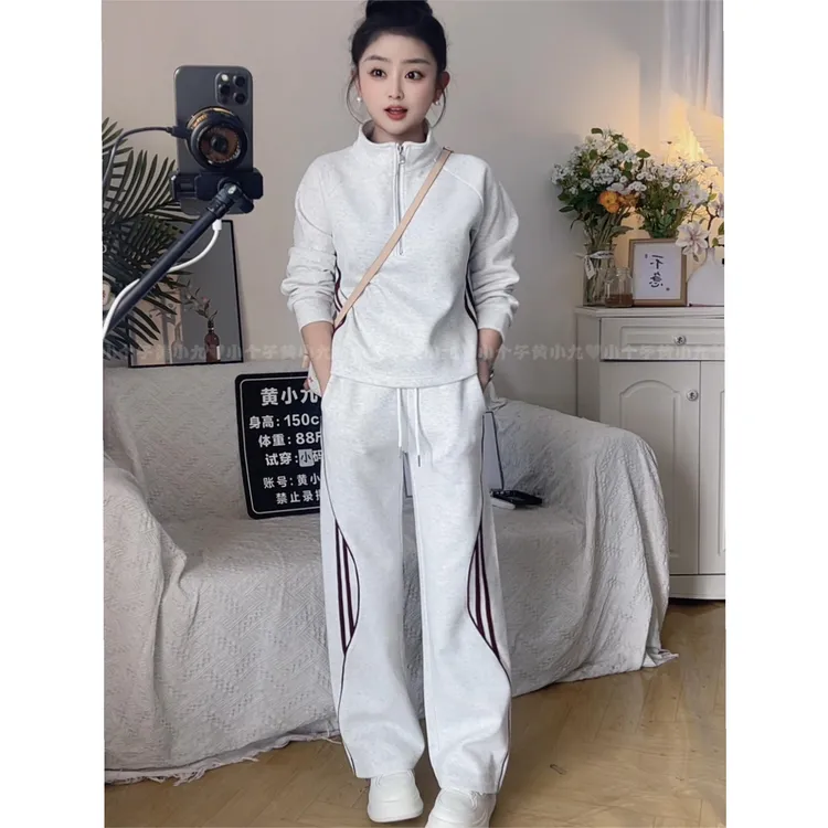 1082新款早秋爆款休闲时尚运动装女新款洋气长袖直筒裤显瘦两件套