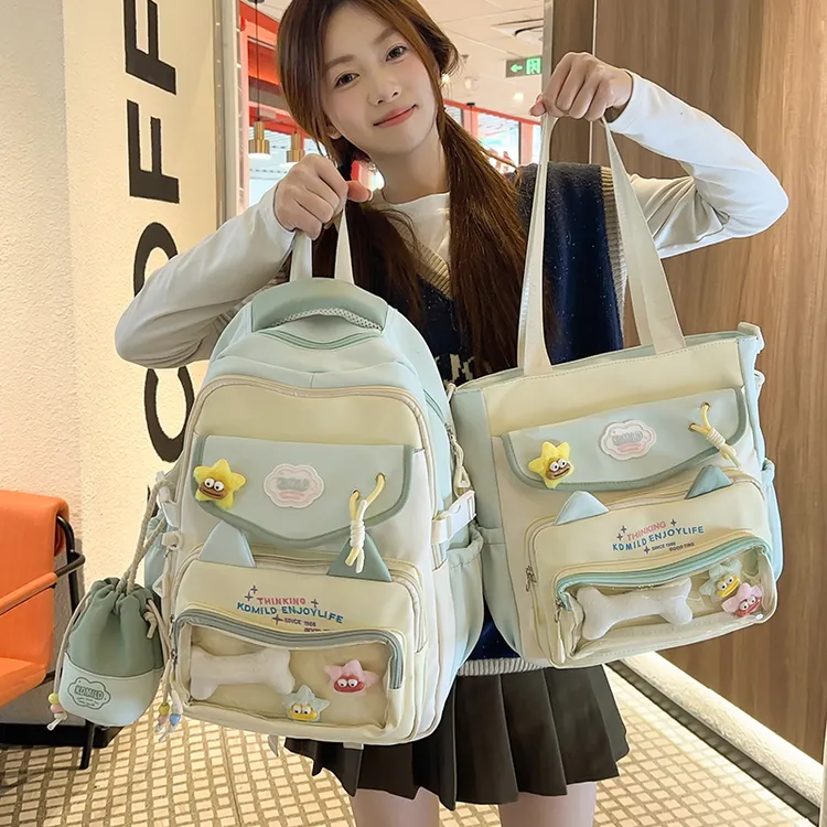 通用轻便休闲双肩女简约风成人休闲风学院风书包双根