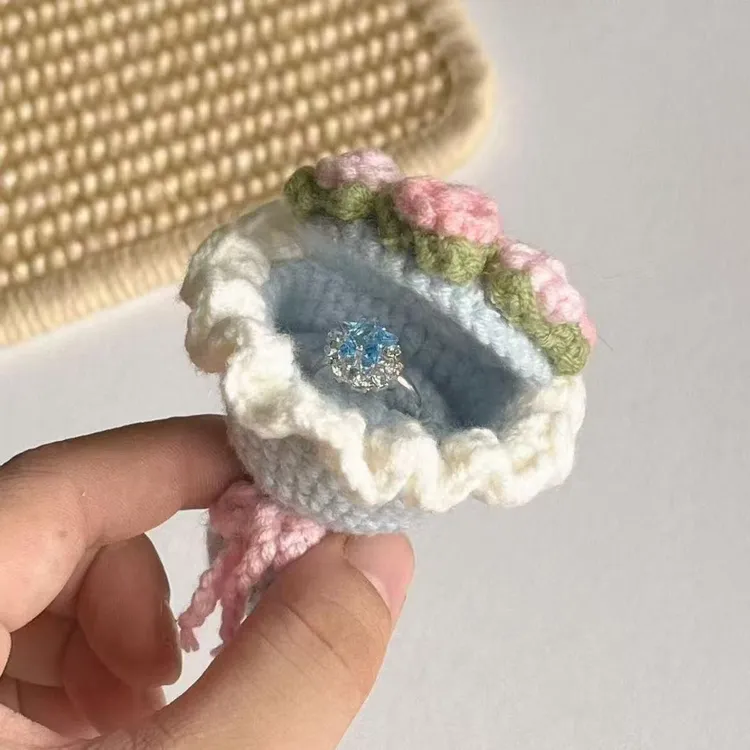 编织迷你手捧花戒指盒手工毛线钩针diy材料包求婚表白情侣挂件