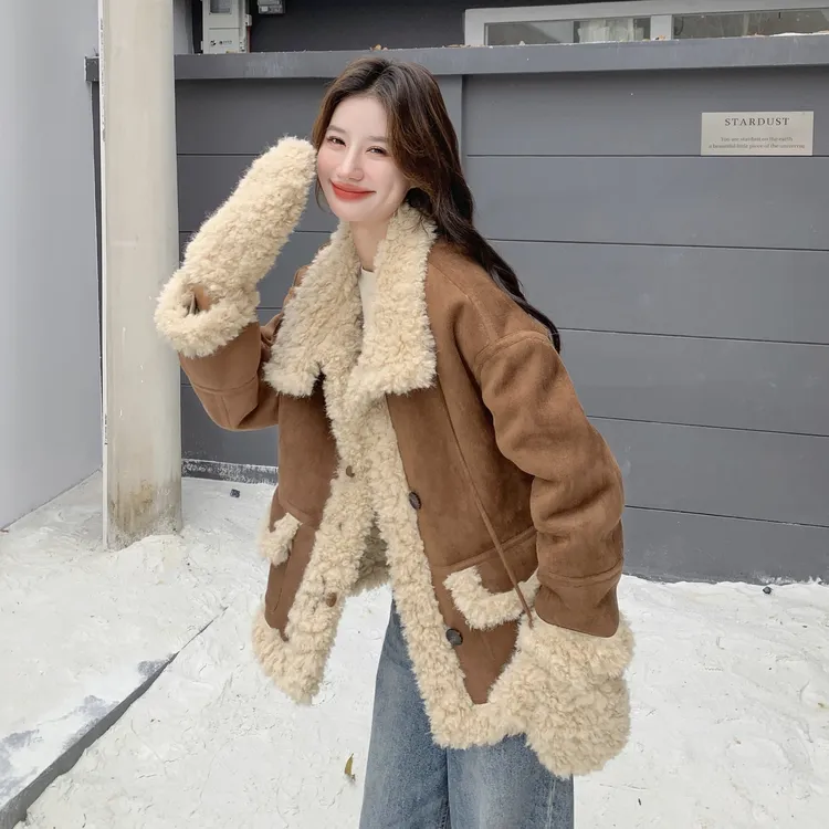 网红博主风加厚毛绒内里保暖外套女2025冬季新款小个子手套款棉服