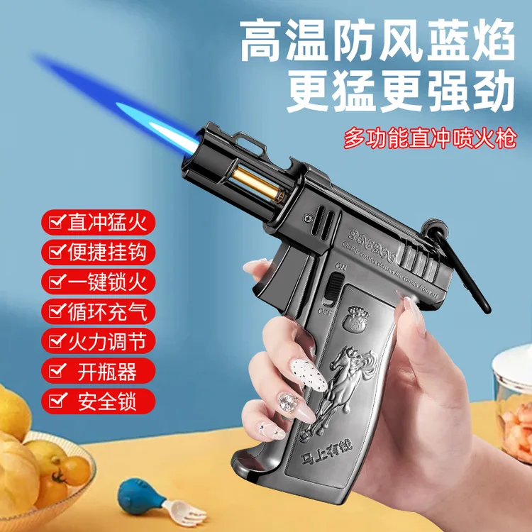 创意金属高温防风充气式直冲焊枪大火力家用烧烤实用便携式点火器