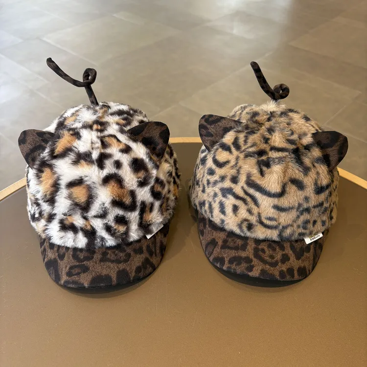 儿童秋冬季毛绒复古豹纹小孩鸭舌帽宝宝防寒保暖韩版男女童棒球帽