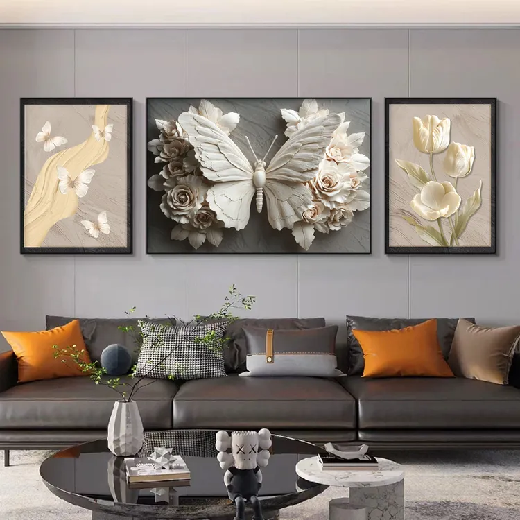 现代轻奢黑白蝴蝶玄关客厅装饰画客厅沙发背景墙壁挂画
