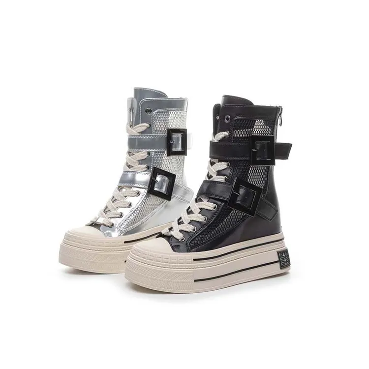 夏季时装马丁靴镂空短靴女厚底小个子内增高12cm时尚网面凉靴网靴