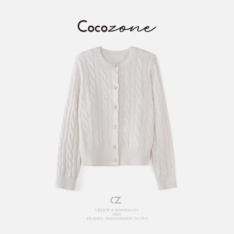 COCO ZONE 刘一一“绞花毛衣”100绵羊毛圆领羊毛衫 CD2A2516