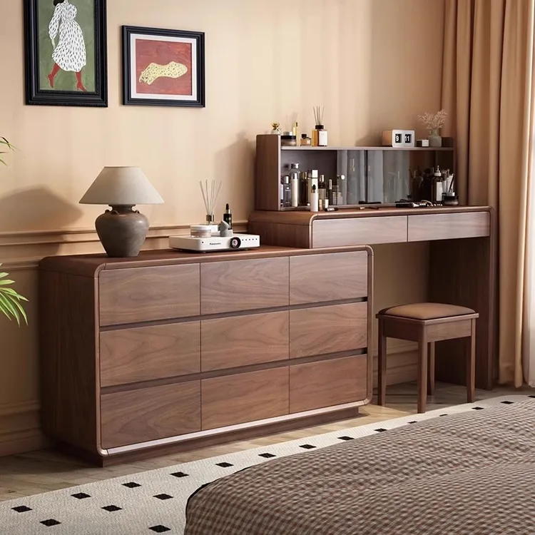 实木梳妆台轻奢斗柜一体卧室梳妆台家用最新款化妆桌新中式化妆台