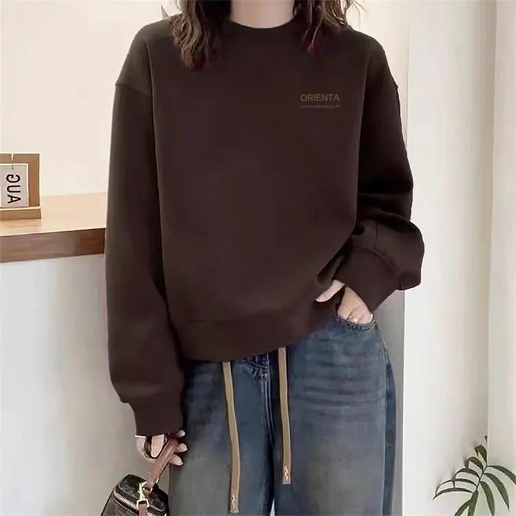 胖mm圆领加绒卫衣女秋冬季韩版时尚减龄宽松大码套头外套休闲百搭
