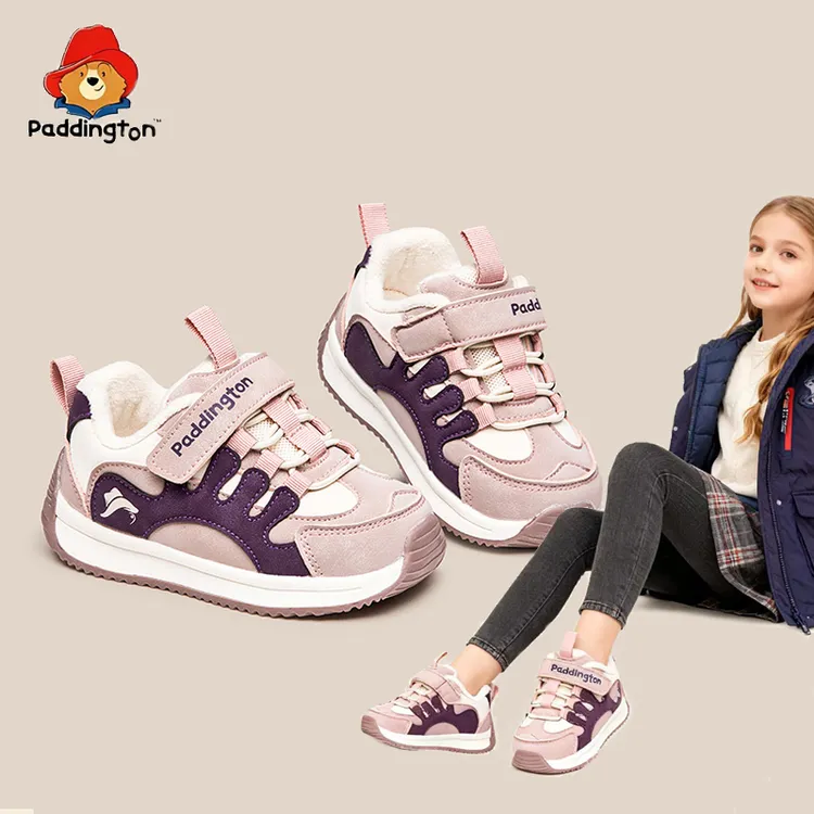 帕丁顿熊冬季新款儿童运动鞋加绒保暖棉鞋休闲女童机能鞋防滑锁温