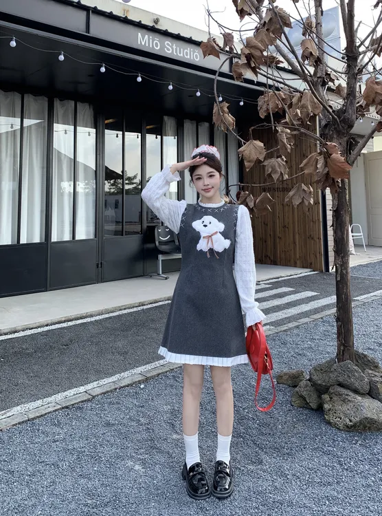 大码女装胖妹妹mm显瘦穿搭连衣裙巨好看的减龄漂亮毛呢裙子