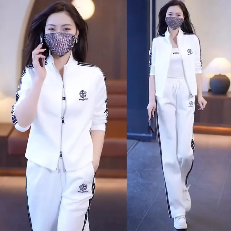 La Chapelle/拉夏贝尔 时尚休闲运动服套装春秋开衫阔腿裤两件套