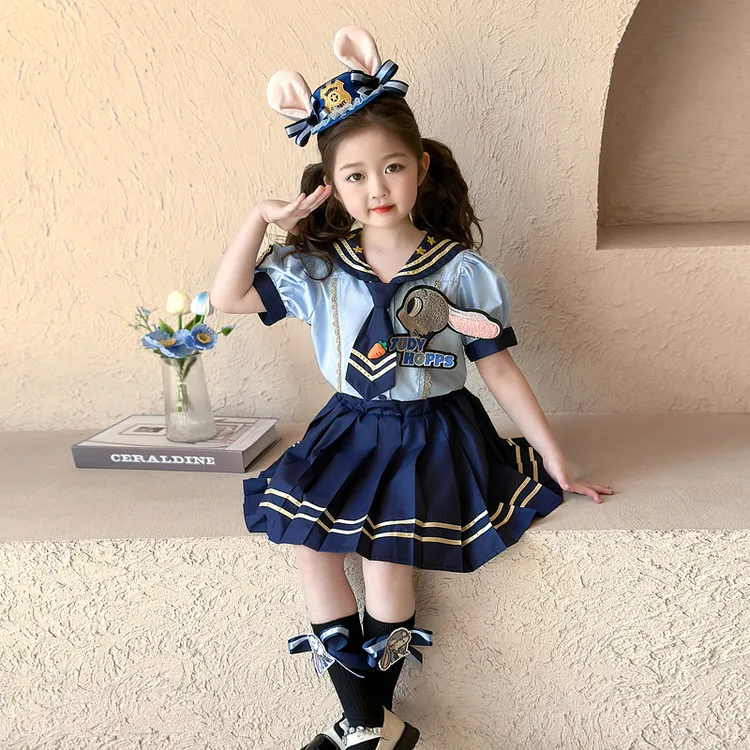 女童学院风兔子警官水手服套装2025夏季新款小女孩jk百褶裙两件套