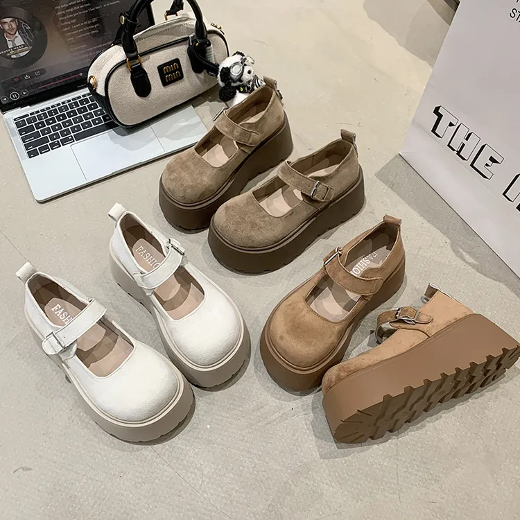 白色圆头厚底玛丽珍鞋女2025新款春秋法式百搭学院风浅口单鞋子