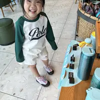 秋款男女儿童拼接插肩袖纯棉长袖T恤
