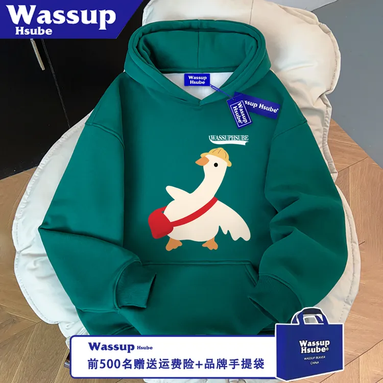 WASSUP HSUBE潮流宽松秋冬百搭印花休闲红包大鹅长袖卫衣情侣上衣