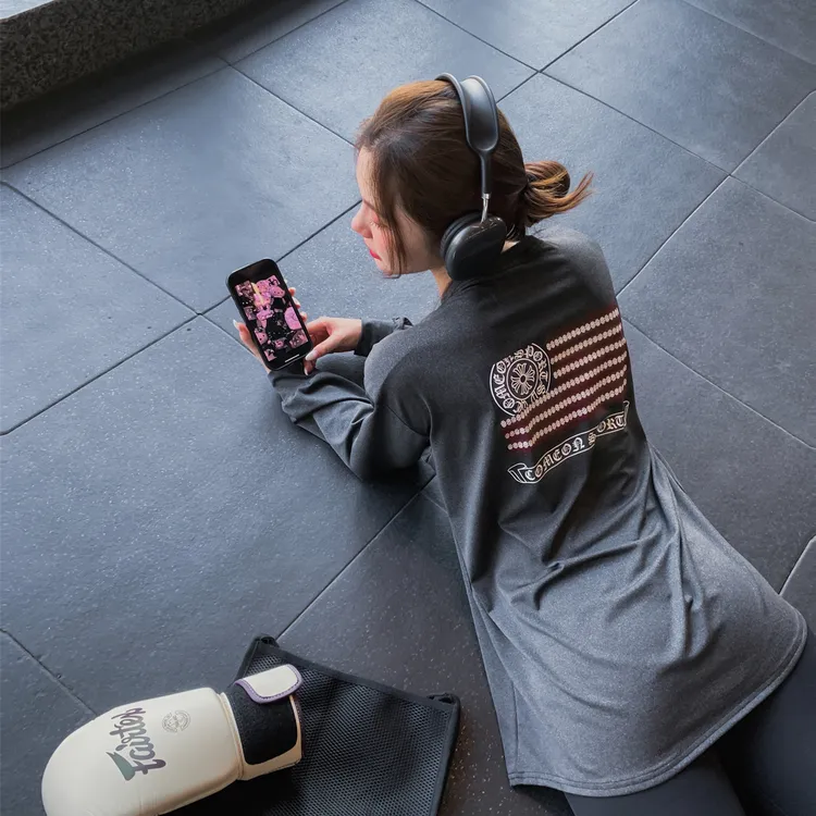 宽松显瘦健身服大码胖mm跑步瑜伽上衣速干印花运动T恤女长款罩衫