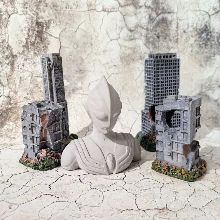 迪迦奥特曼鱼缸造景装饰摆件废土废墟城市建筑模型创意水族箱配件