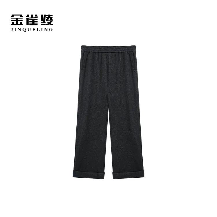 金雀绫【卷边羊羊裤】慵懒风高腰舒适宽松加款加大休闲裤SZA3KW654