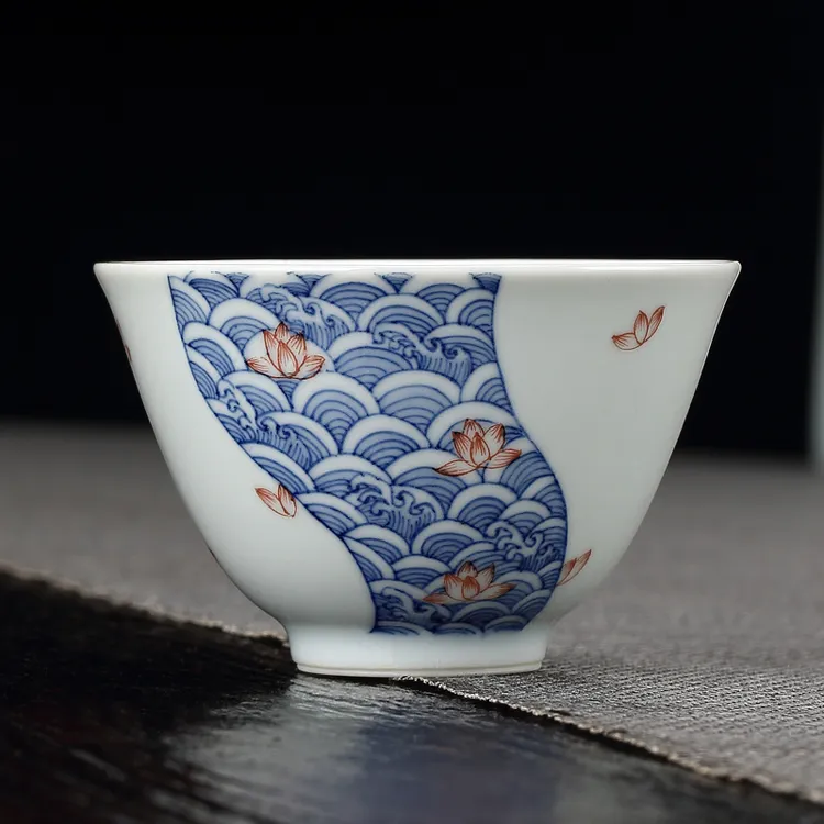 青花品茗杯主人杯禅意普洱茶杯景德镇手绘单杯高档国风功夫茶具