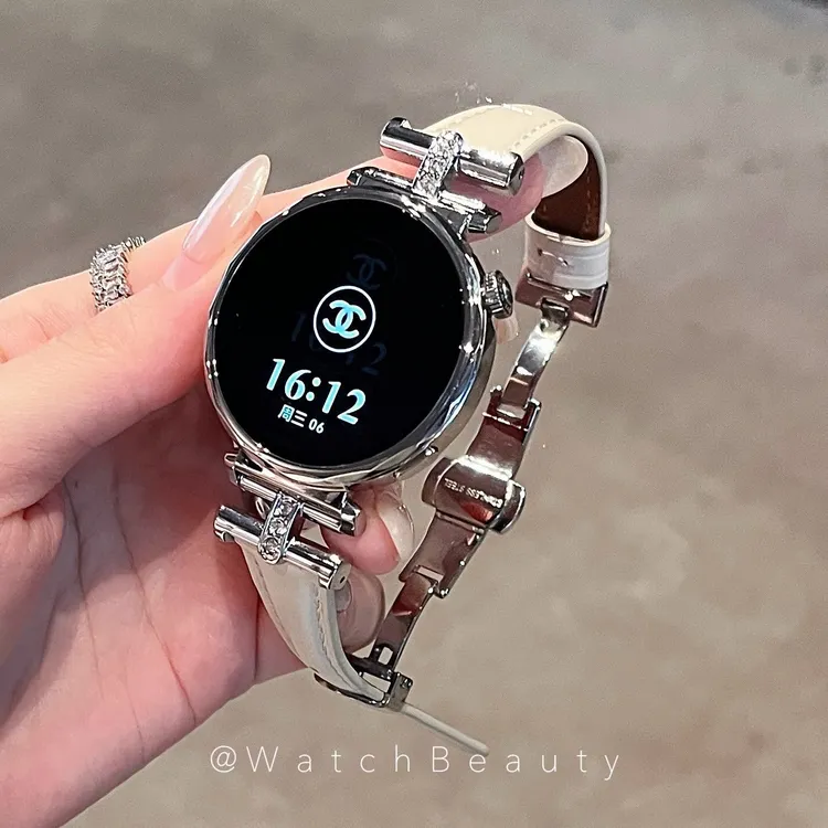 适用GT6凯旋门镶钻GT54华为watch5手表表带GT3pro蝴蝶扣皮质女fit