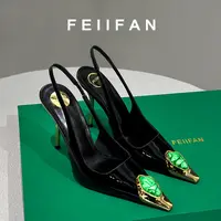 【现货】包头凉鞋女2025夏季新款细跟高级感气质方头黑色高跟鞋3862