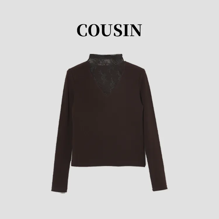 D.cousin  【精致加绒T】加绒精致拼接蕾丝软糯假两件上衣27938