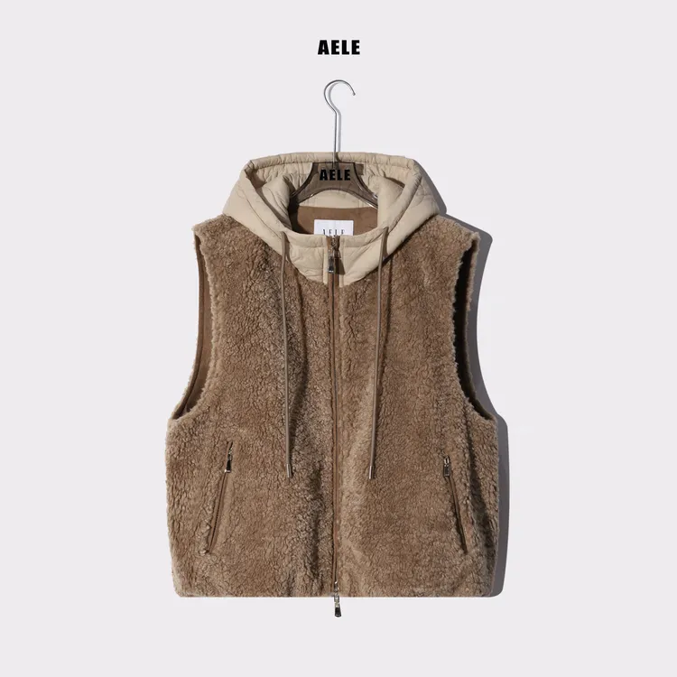 AELE秋冬加厚宽松拉链无袖加绒连帽时尚马甲外套 J855 3636 AD