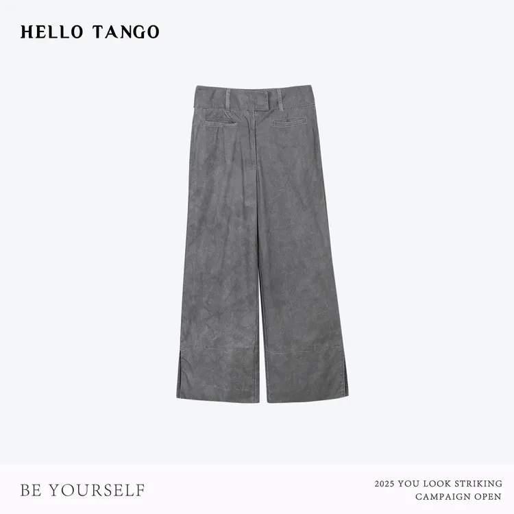 HELLOTANGO《复古卡普里》夏季复古后腰绑带直筒九分休闲裤65045#