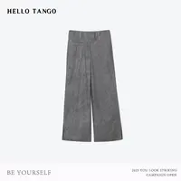 HELLOTANGO《复古卡普里》夏季复古后腰绑带直筒九分休闲裤65045#