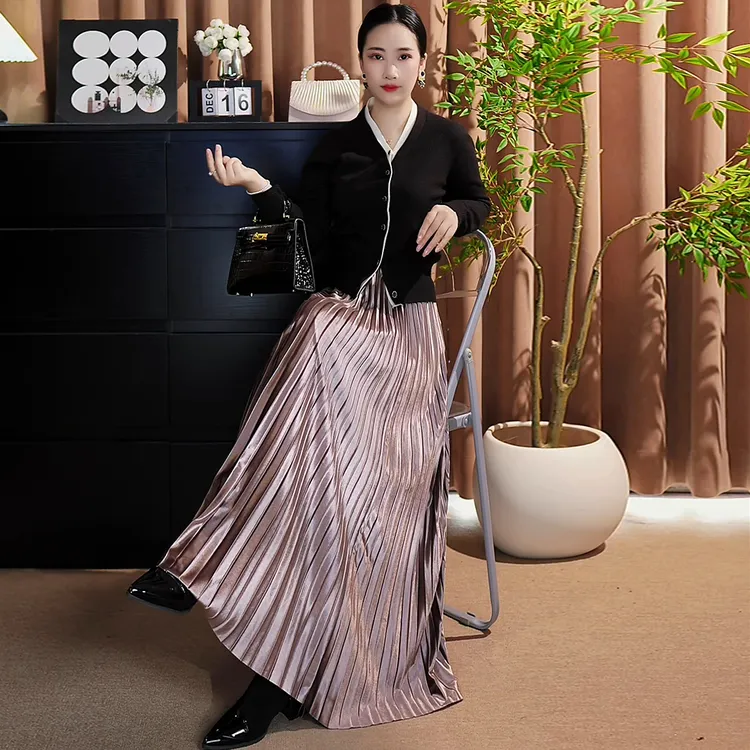 青丘金丝绒百褶半身裙秋冬女2025新款爆款显瘦a字大摆长裙到脚髁