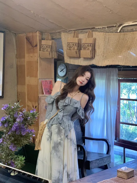 EIA一尧【晚山茶】春夏买手松弛感上衣+晕染半裙气质设计小众度假风