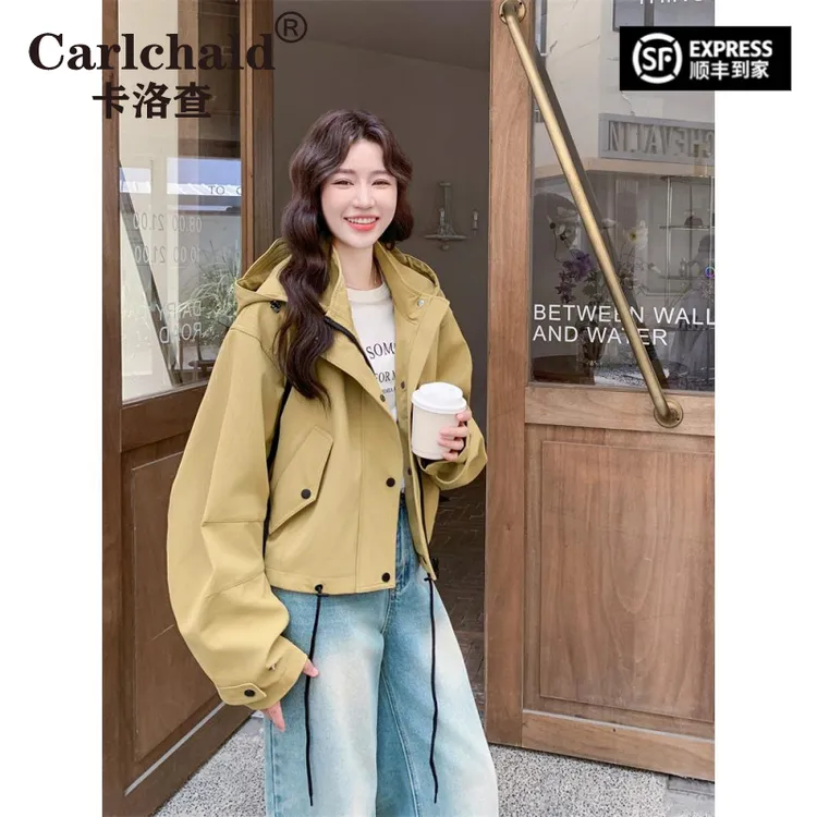 CARLCHALD卡洛查8.15设计感休闲连帽短款冲锋衣外套