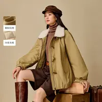 【流光风穿搭】茵曼25冬季夹棉花苞牛角扣棉服松弛感加厚保暖外套