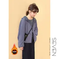 ⑦七七146小个子紫色宽松摇粒绒连帽休闲冲锋衣外套女小美说