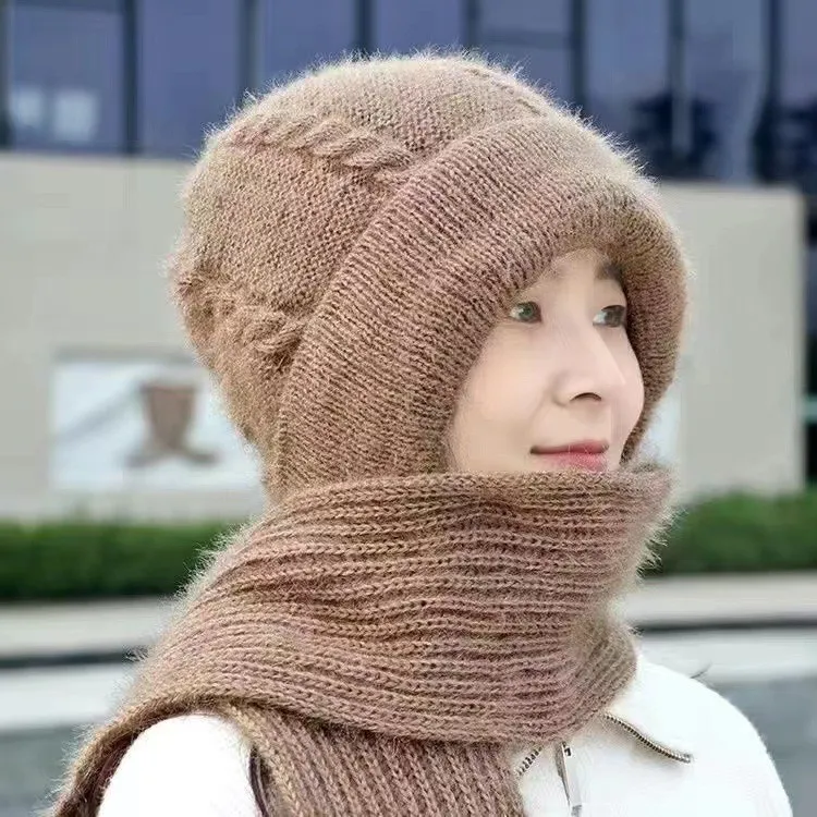 加绒加厚女士帽子冬季女保暖冬天帽子围巾一体松鼠绒风雪帽网红款