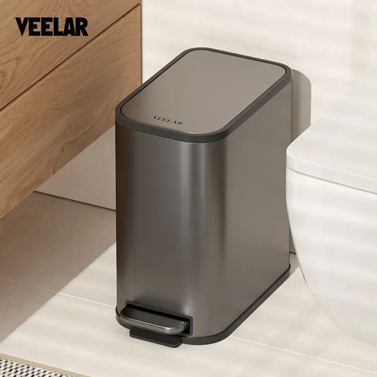 VEELAR卫生间垃圾桶厕所窄缝家用夹缝带盖脚踩窄缝卫生桶静音缓降