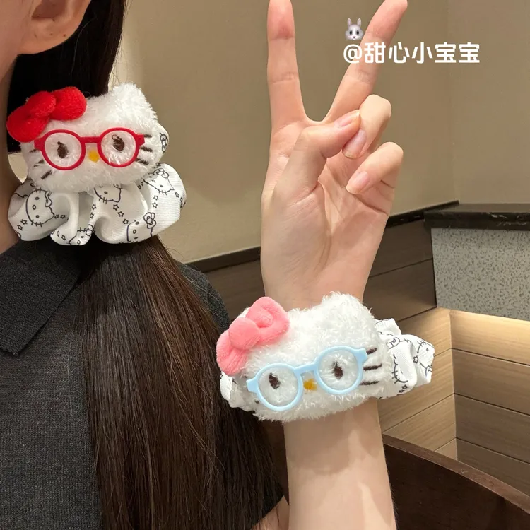 可爱印花KT猫蝴蝶结发圈甜美少女心头绳高级感高弹力扎头发皮筋女