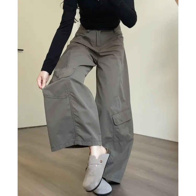 鑫鑫同学多口袋弯刀裤女秋季2025新款宽松显瘦百搭阔腿休闲工装裤