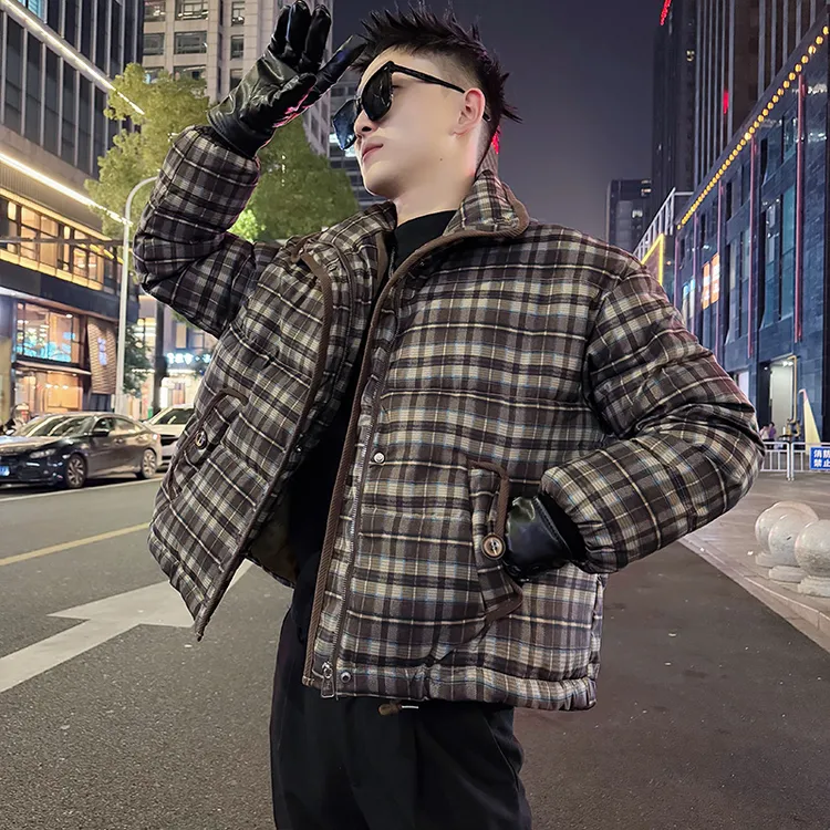 高级感格子棉衣外套男士潮牌加厚面包服冬季新款潮流休闲保暖棉服
