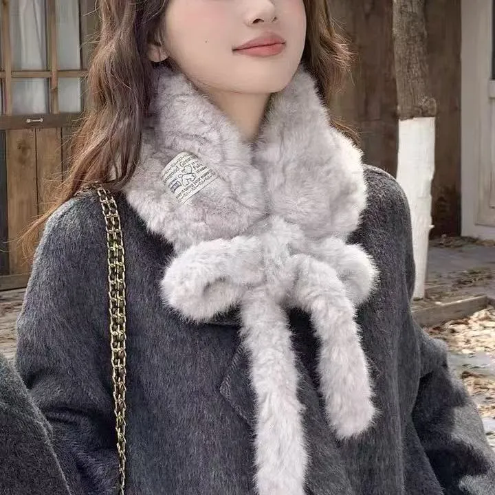 软糯高级感韩系毛毛围巾冬季防寒保暖护颈毛绒围脖系绳百搭毛领Q