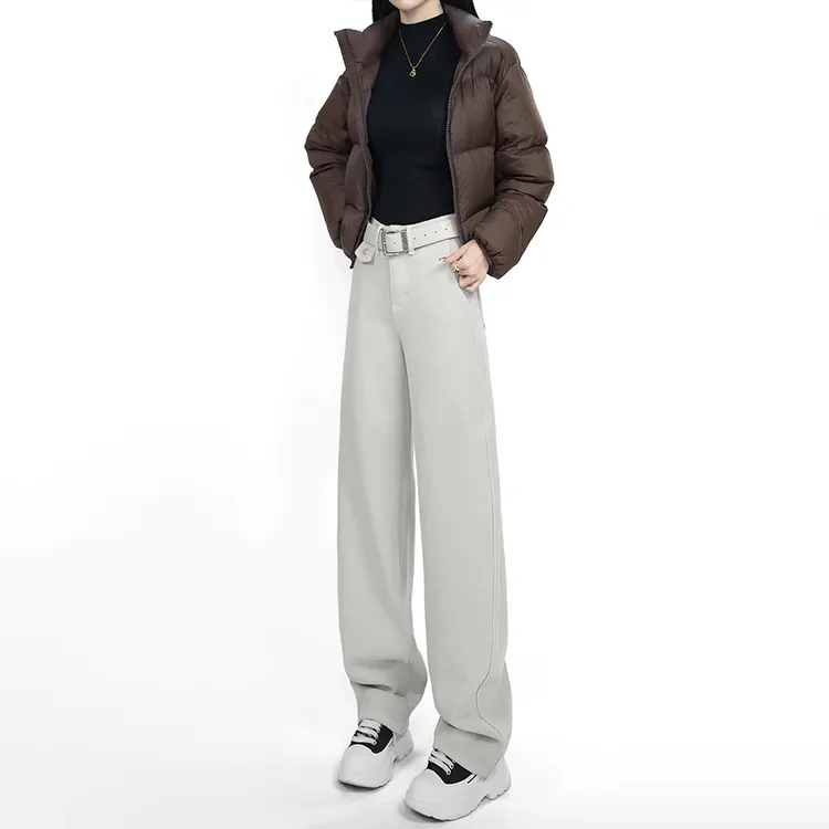 奥克尼灰牛仔裤女2025秋冬新款高腰宽松显瘦加绒加厚弯刀直筒裤子