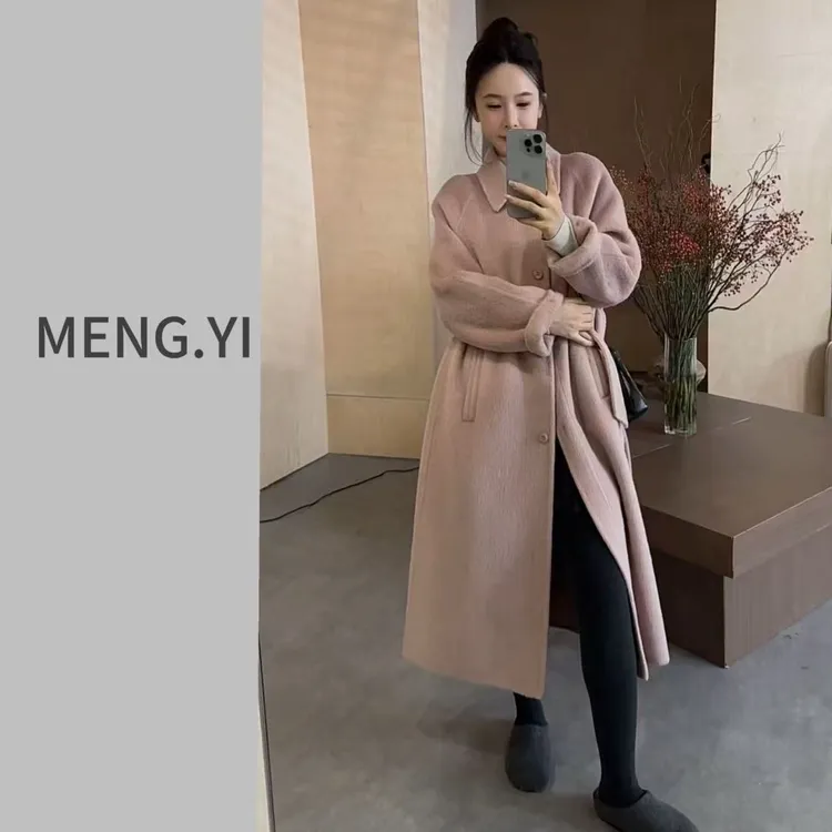 MENG.YI韩韩的双面羊毛腰带大衣 5353
