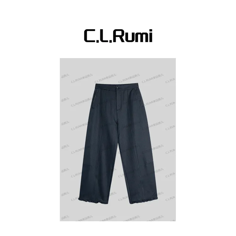 【rumi小店】"花边裤”25夏显瘦九分木耳边松紧腰直筒休闲裤7043kz