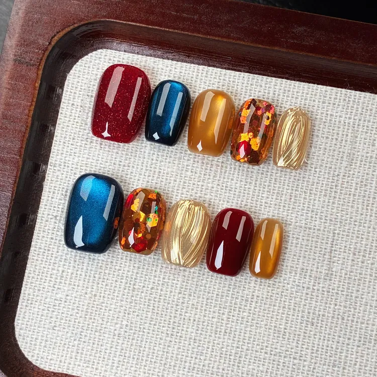 【80's派对】猫眼亮片手工穿戴甲显白美甲高级感圣诞美甲穿戴甲片