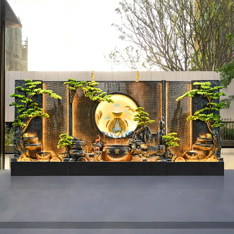 水幕墙流水屏风公司会所隔断摆件别墅庭院户外流水墙假山景观造景