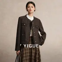 【亦谷】小香风圆领外套女2025秋季新款羊毛混纺拉毛外套G5WAF588-2