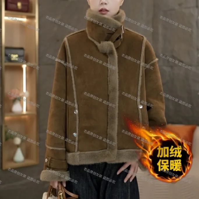 【赠送运费险】双面双穿海宁颗粒绒毛一体套女短款保暖时尚加厚冬季