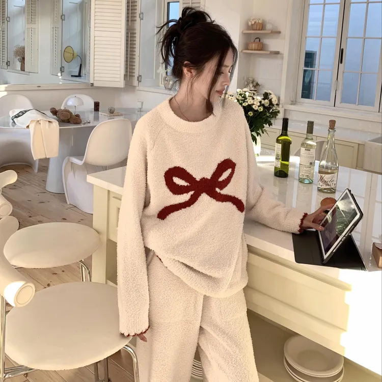 半边绒冬季睡衣套装保暖宽松加绒加厚家居服显瘦秋冬款软绵绵口袋