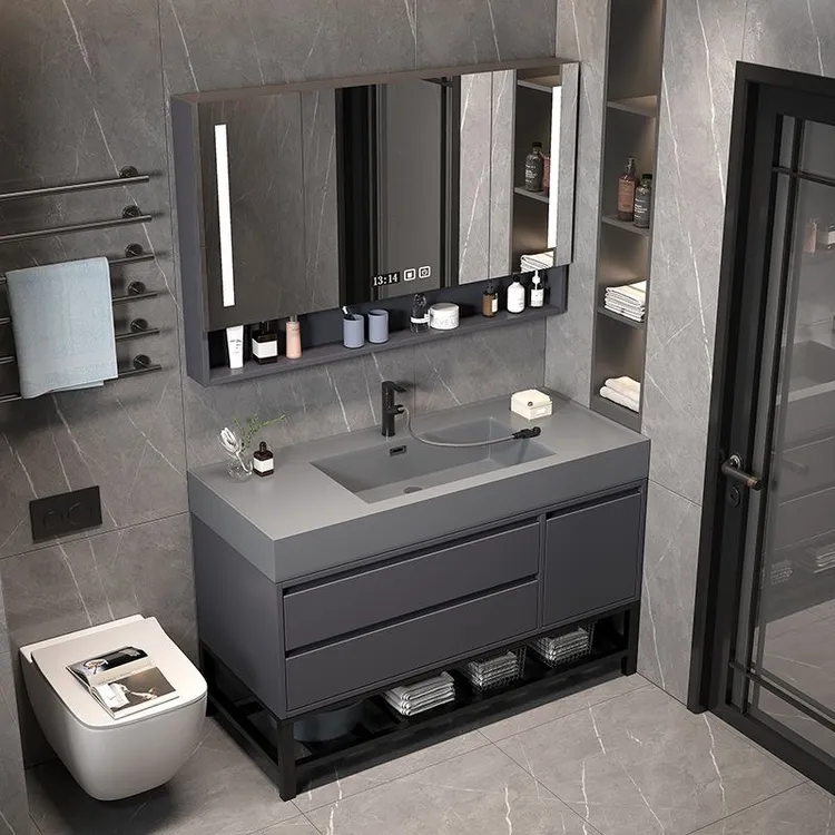 简约轻奢纳米岩石一体浴室柜卫生间智能洗漱洗手洗脸盆洗手池组合