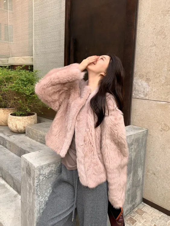 BIG WHITE REMADE“粉恋国度”水貂毛+羊皮毛一体奢感风外套K16121