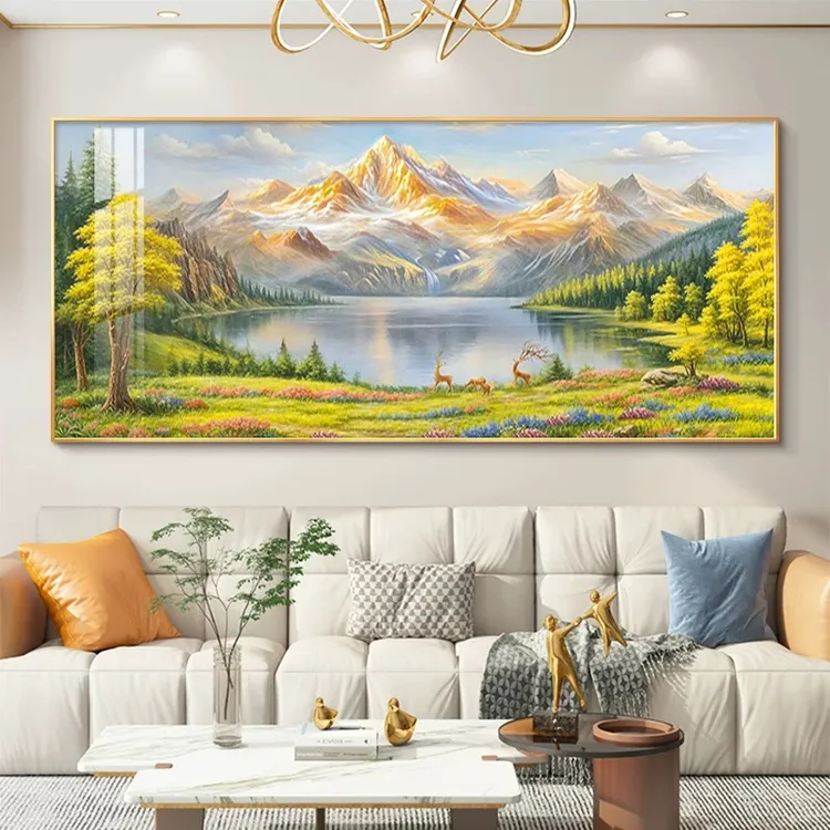 日照金山客厅装饰画聚宝盆山水风景油画高档大气沙发背景墙挂画